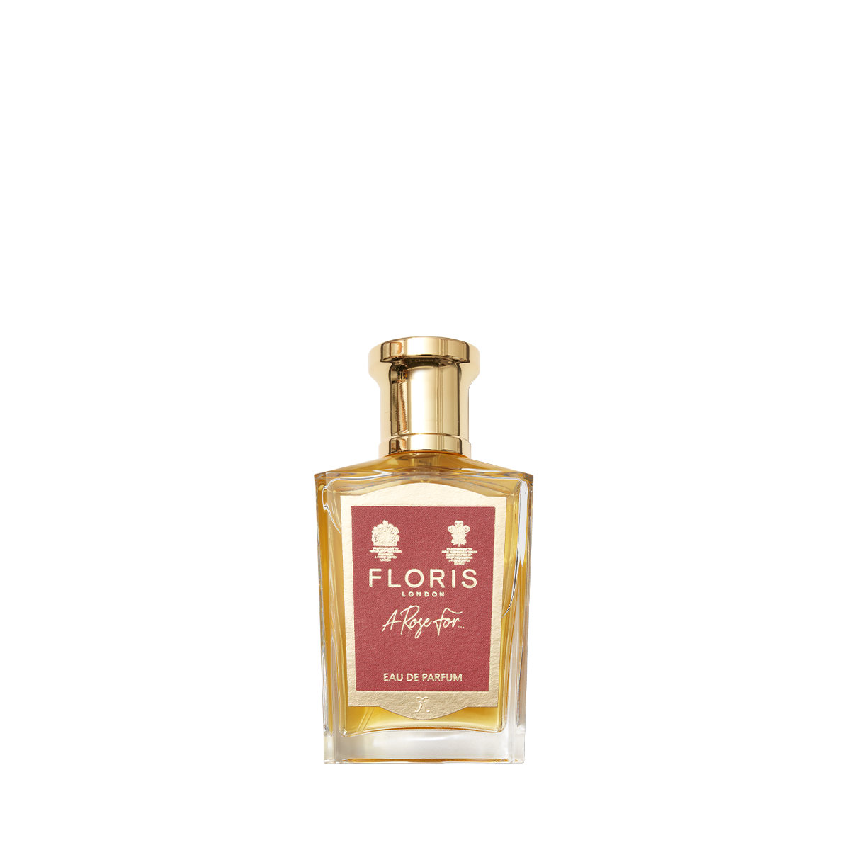 Floris London’s A Rose For... Eau de Parfum, in a clear bottle with a gold cap, offers a signature scent, making it an ideal unique gift.