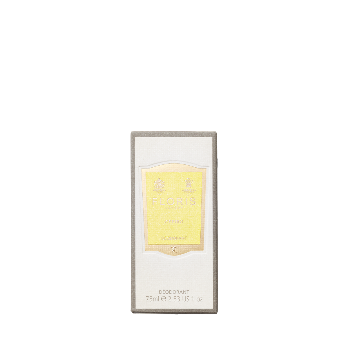 Floris London Cefiro 75ml deodorant stick with gray border and light-yellow label; ideal for sensitive skin.