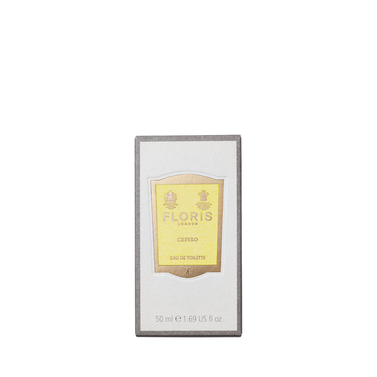 Floris London's Cefiro Eau de Toilette, a 50 ml unisex fragrance with citrus notes, has a yellow label on a white background.