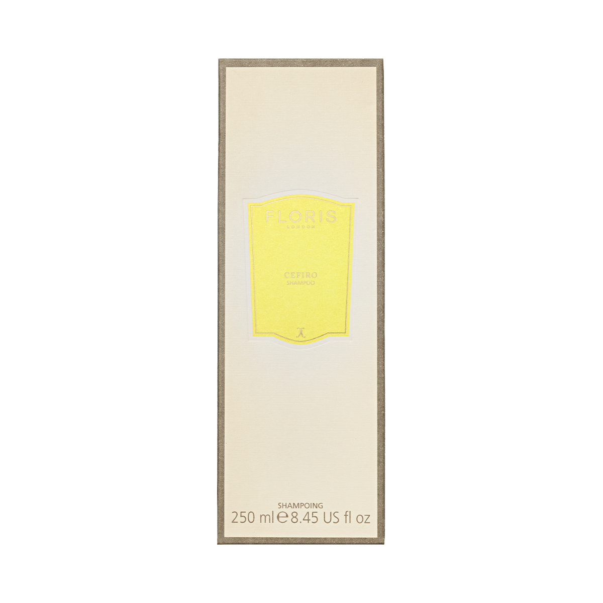 Floris London's Cefiro Conditioning Shampoo 250ml has a cream bottle with Pro-Vitamin B5, a yellow label, and a brown border.