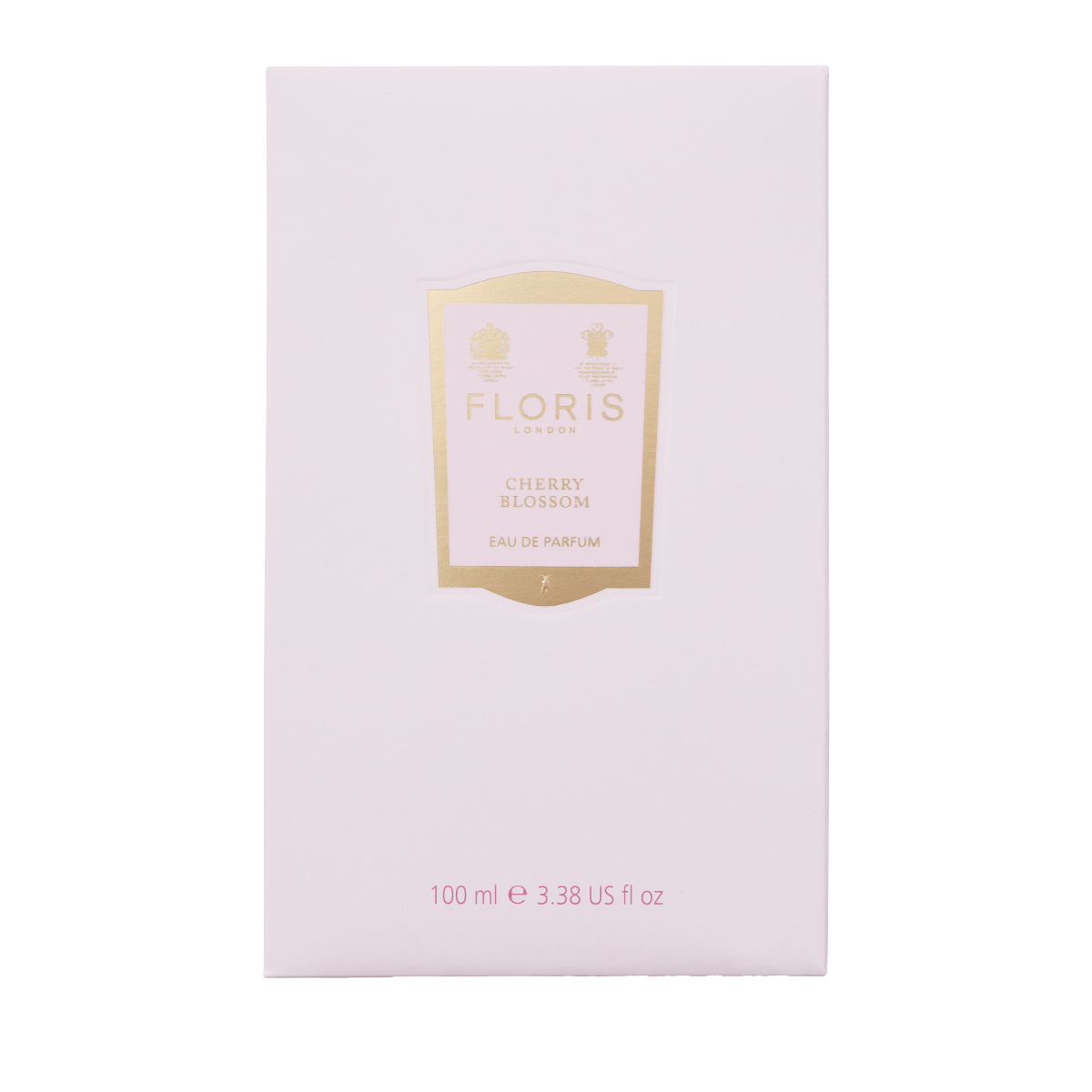 Floris London's Cherry Blossom Eau de Parfum, features a white box with gold accents, 100 ml.