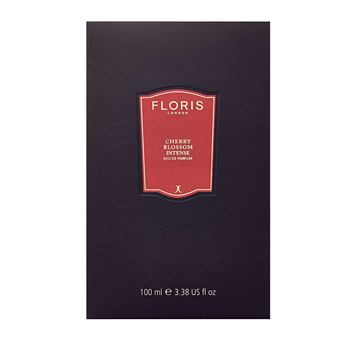 Dark box with a red label: "Cherry Blossom Intense - Eau de Parfum, Floris London, 100 ml," capturing the exquisite essence of spring blossoms.