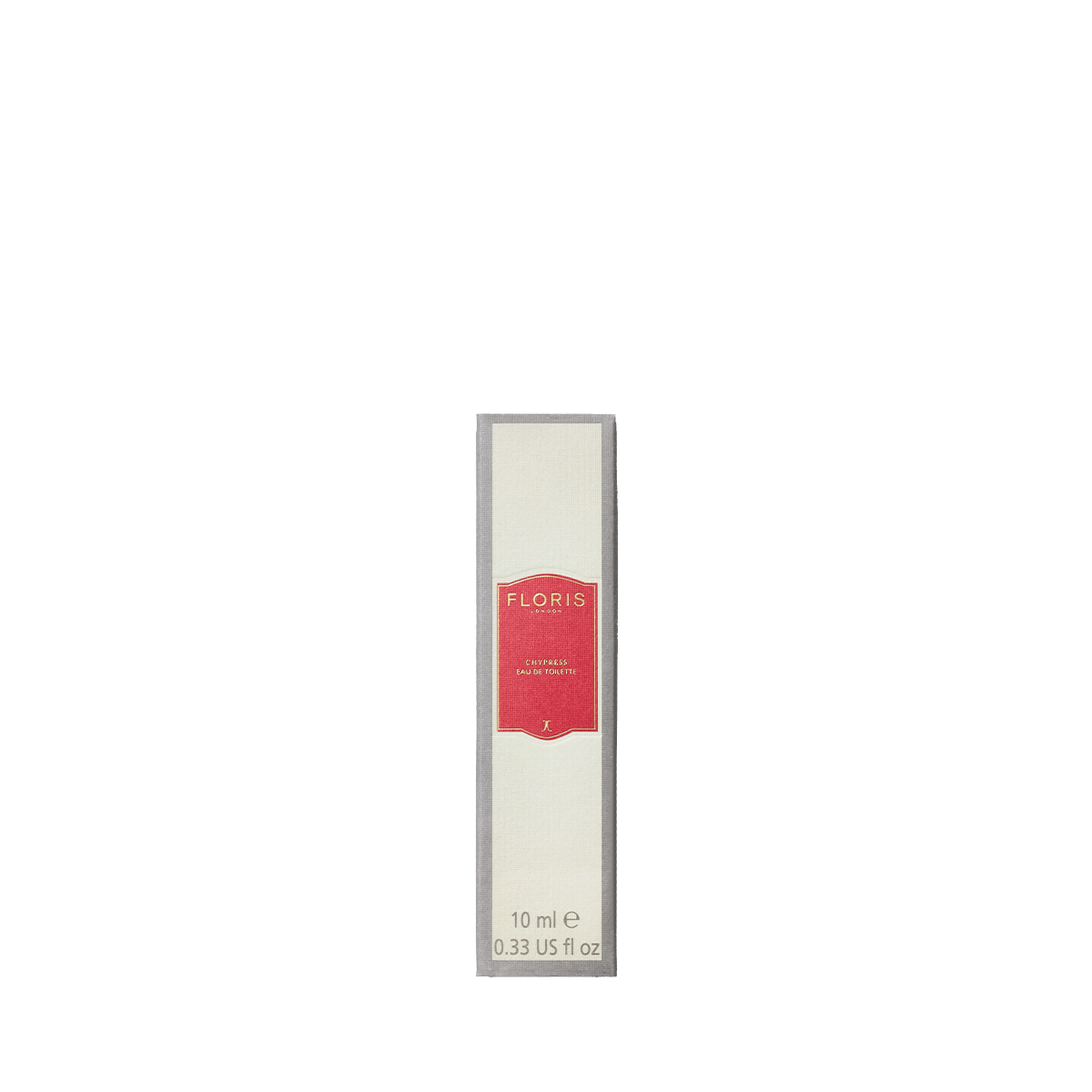 The compact white box of Floris London's Chypress - Eau de Toilette has a red label, silver border, and hints of bergamot zest.