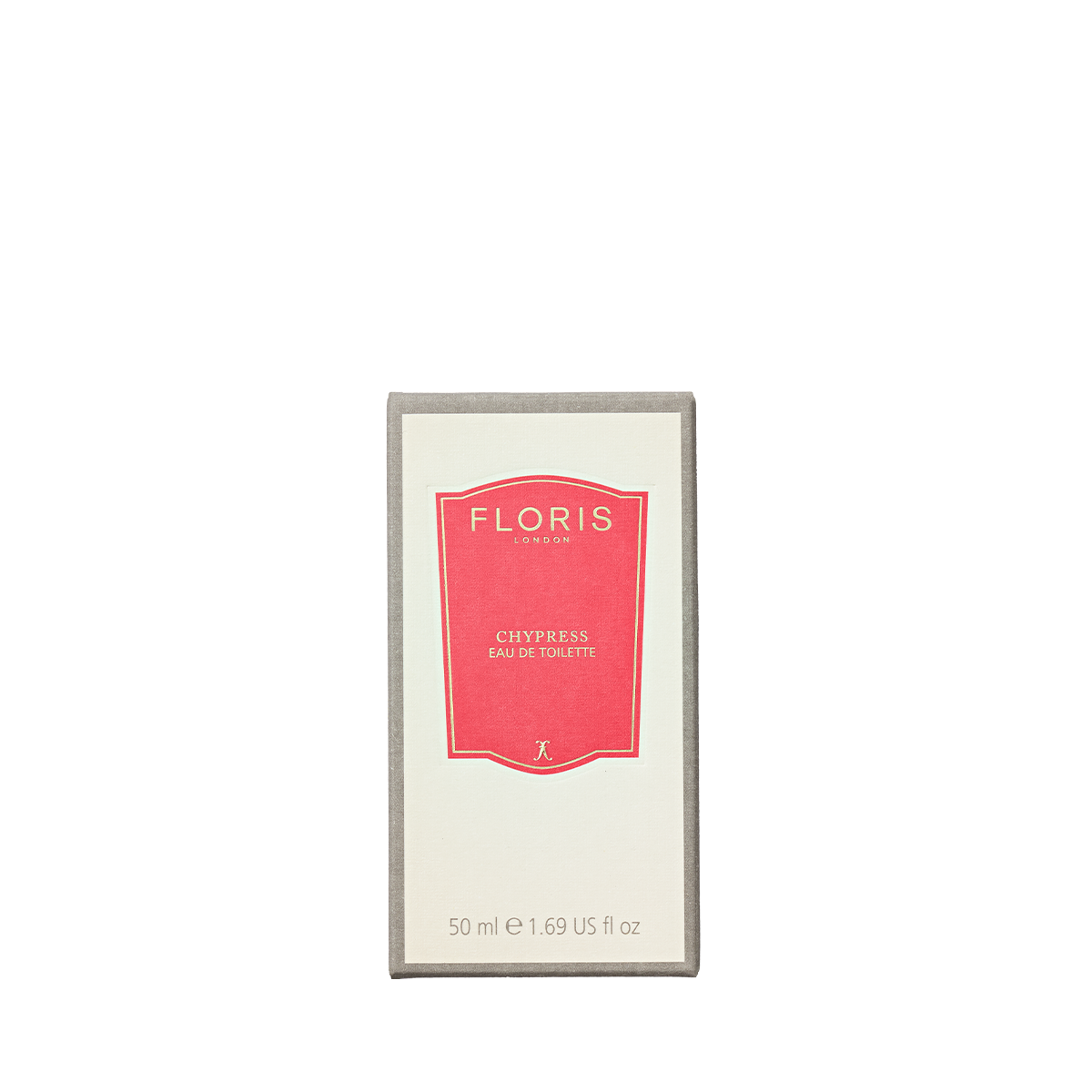 A 50 ml box of Floris London's Chypress Eau de Toilette, with a red label on white, captures the vibrant essence of bergamot zest.