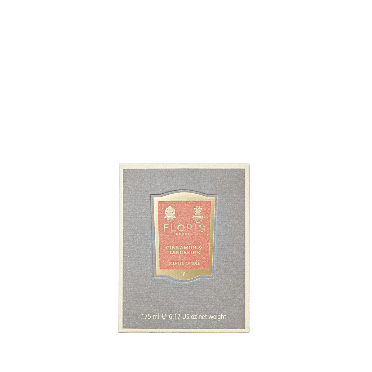 The Floris London Cinnamon & Tangerine scented candle, 175g, blends cinnamon and tangerine with fragrance oils for a delightful aroma.