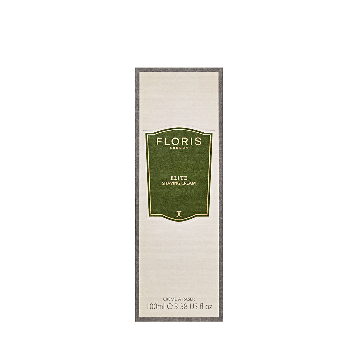 Floris London UK Elite Shaving Cream, 100ml rectangular box with a green and gold label, offers a soothing luxury grooming experience.