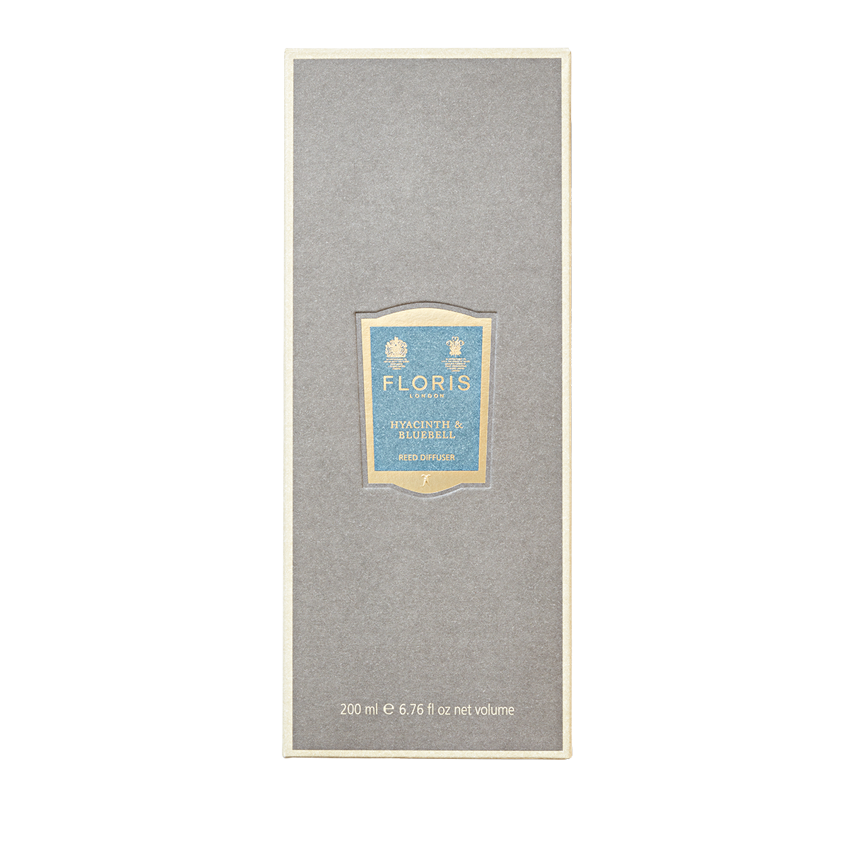 200ml grey rectangular box labeled "Floris London Hyacinth & Bluebell," features a green floral fragrance.