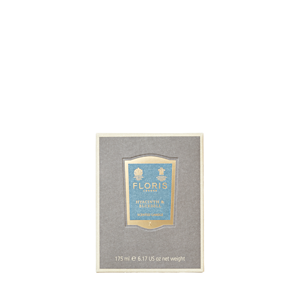 Box of Floris London's Hyacinth & Bluebell Scented Candle 175g, with a cool green floral aroma on a white background.