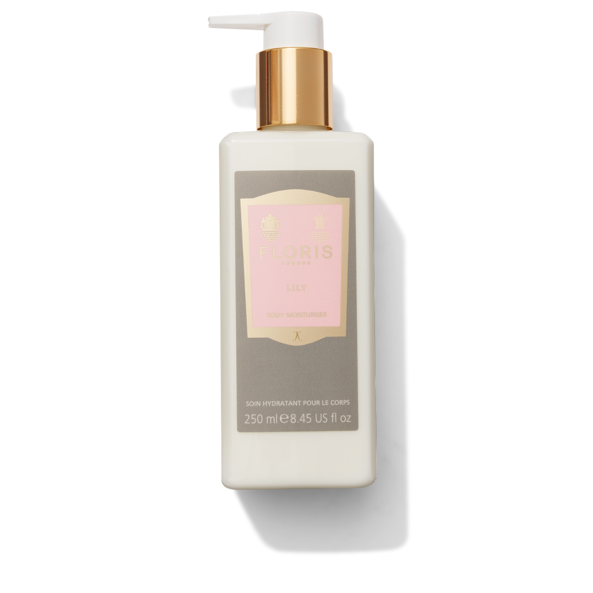 White Lily Body Moisturiser Bottle with pink lily label