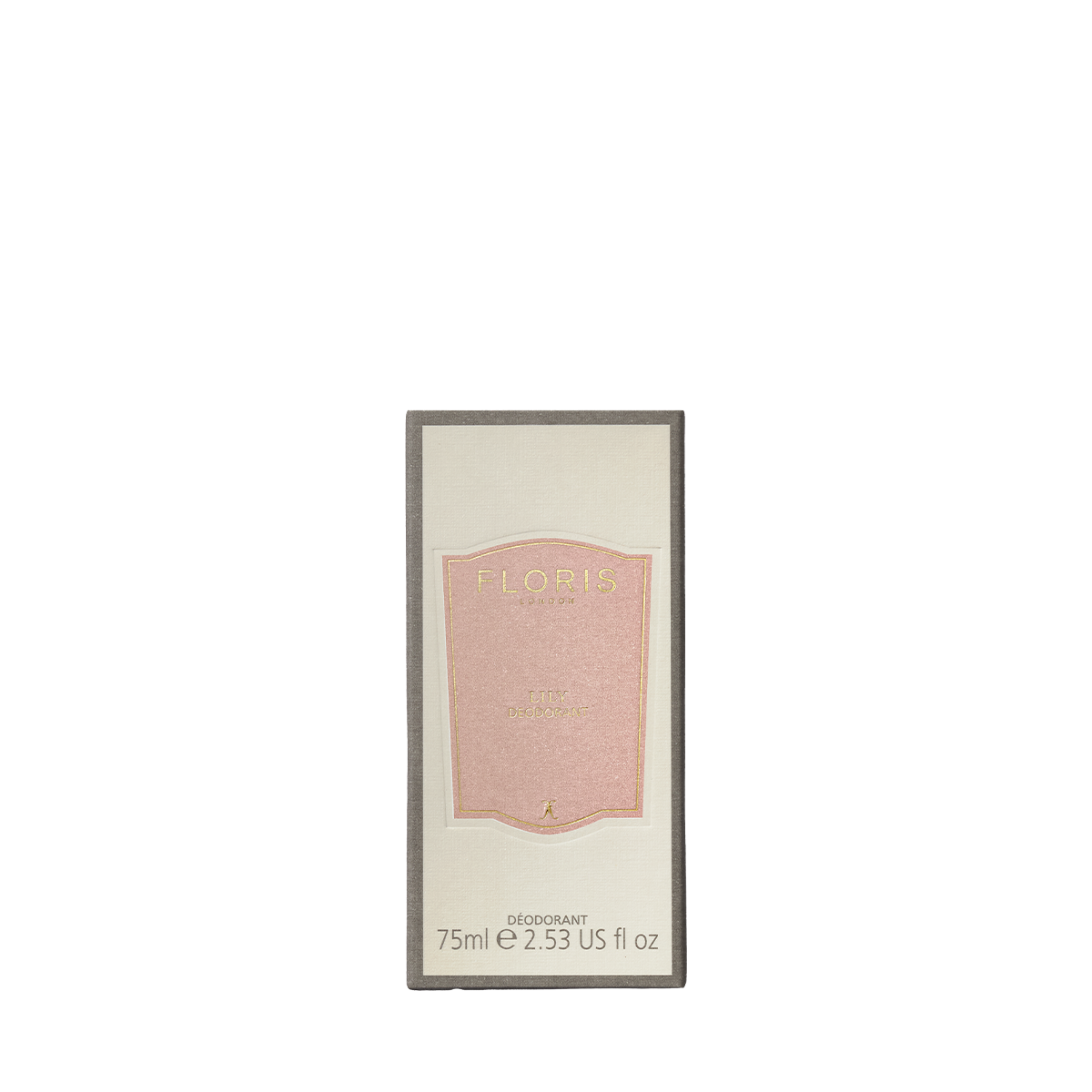 A Floris London UK Lily deodorant stick, 75ml capacity, with a pink label and antibacterial properties, perfect for sensitive skin.