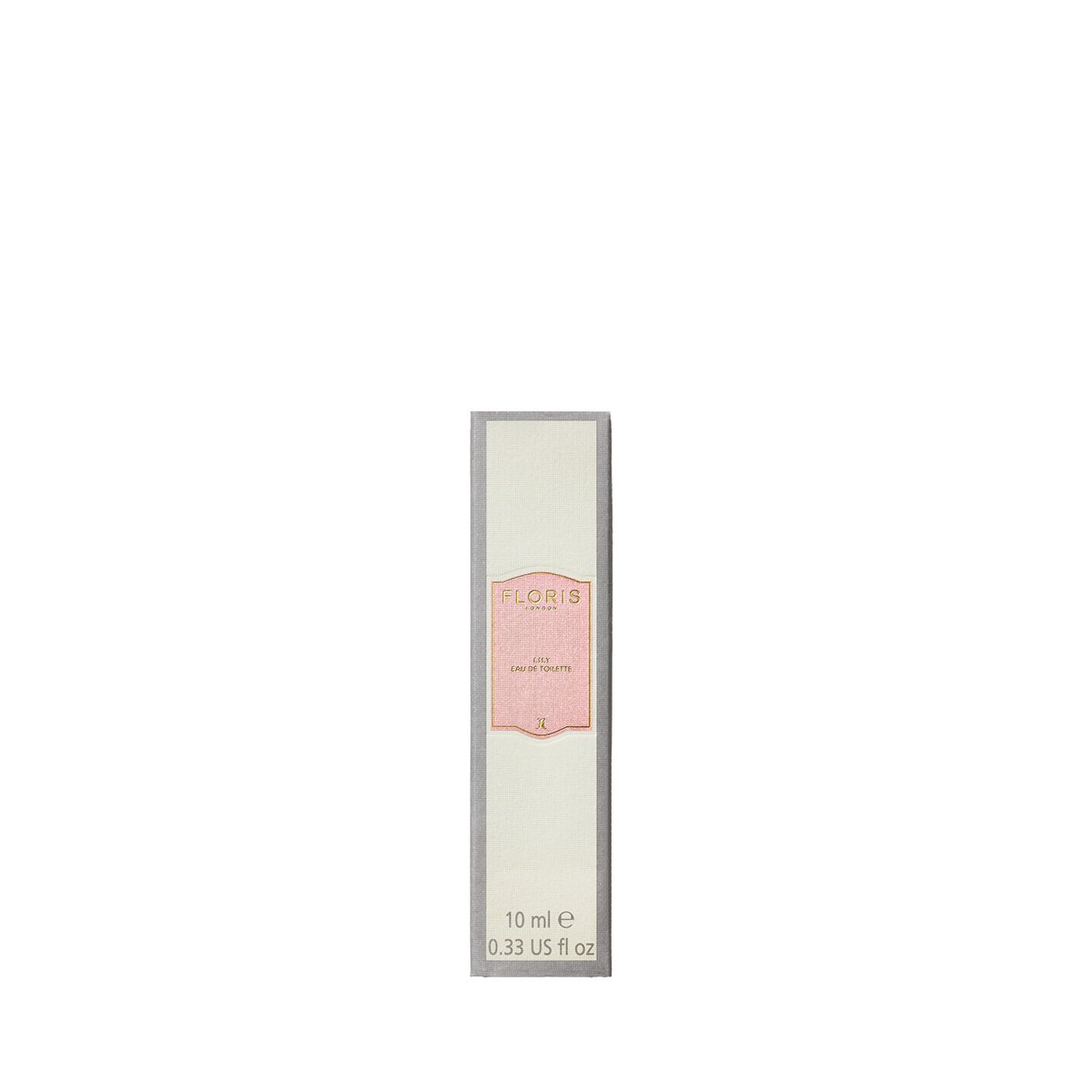 A 10 ml floral fragrance box from Floris London called Lily - Eau de Toilette features a tall, rectangular cream and pink design hinting of jasmine.