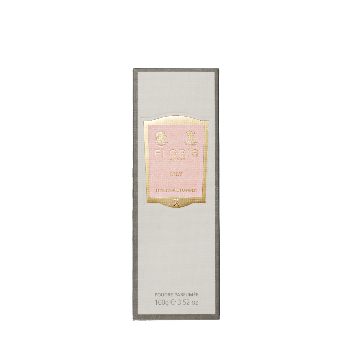Floris London's "Lily - Fragrance Powder" comes in a rectangular box with gold accents, offering a delicate lily scent.