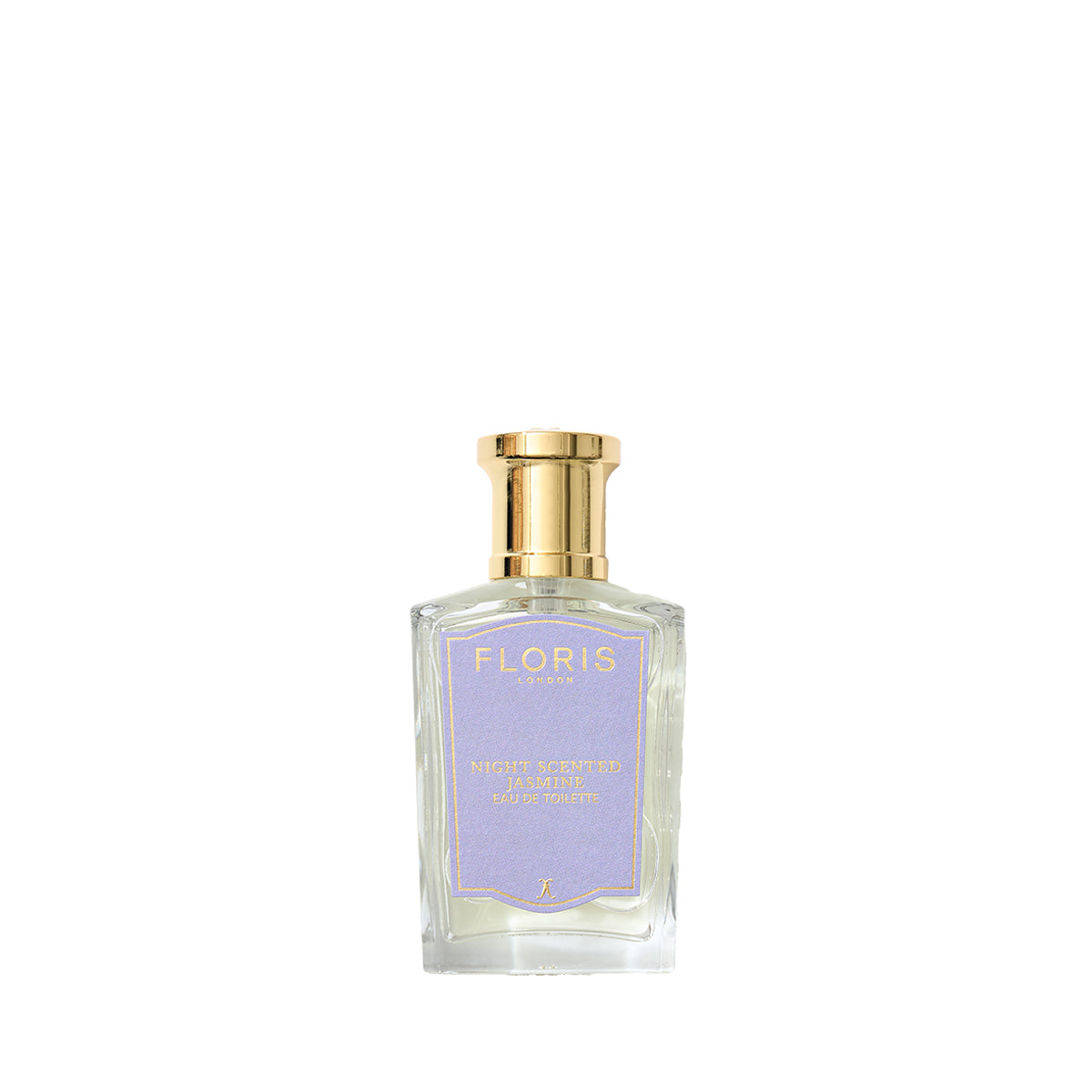 Floris London's Night Scented Jasmine Eau de Toilette features a gold cap, capturing the allure of white jasmine under candlelight lanterns.