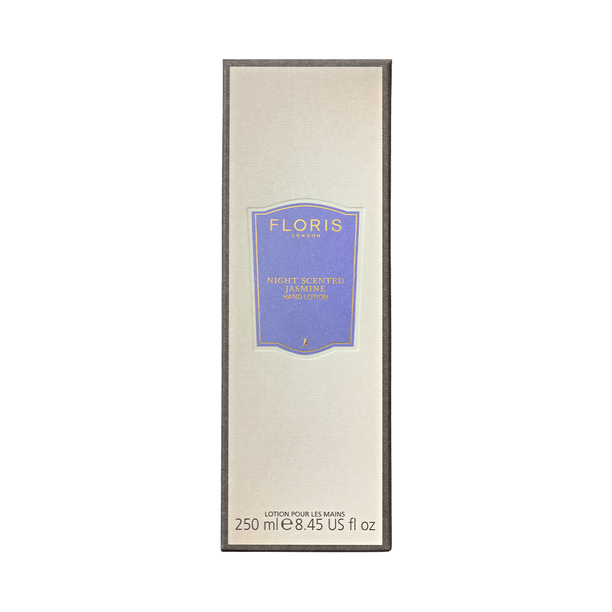 Floris London box with purple label: "Night Scented Jasmine" luxury hand lotion, 250 ml, enriched with sweet almond oil and vitamin E.