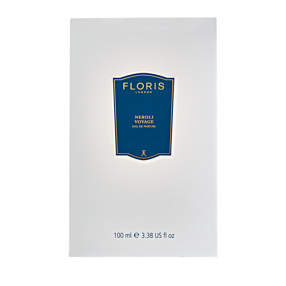 A white box with a blue label holds "Neroli Voyage - Eau de Parfum" by Floris London, 100 ml—a captivating scent of neroli and jasmine.