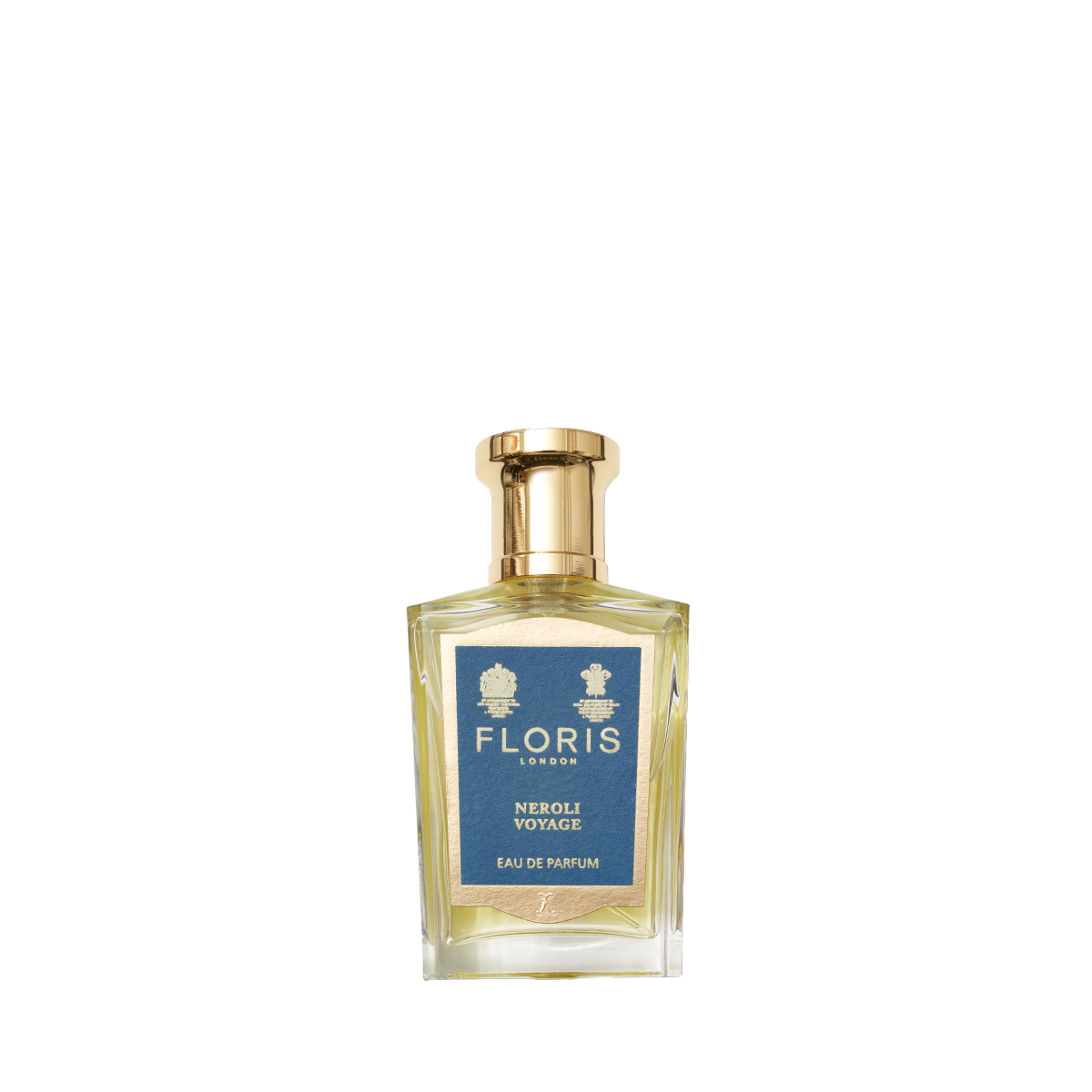 Floris London's Neroli Voyage - Eau de Parfum, featuring a blue and gold label, offers a citrus scent with undertones of jasmine.