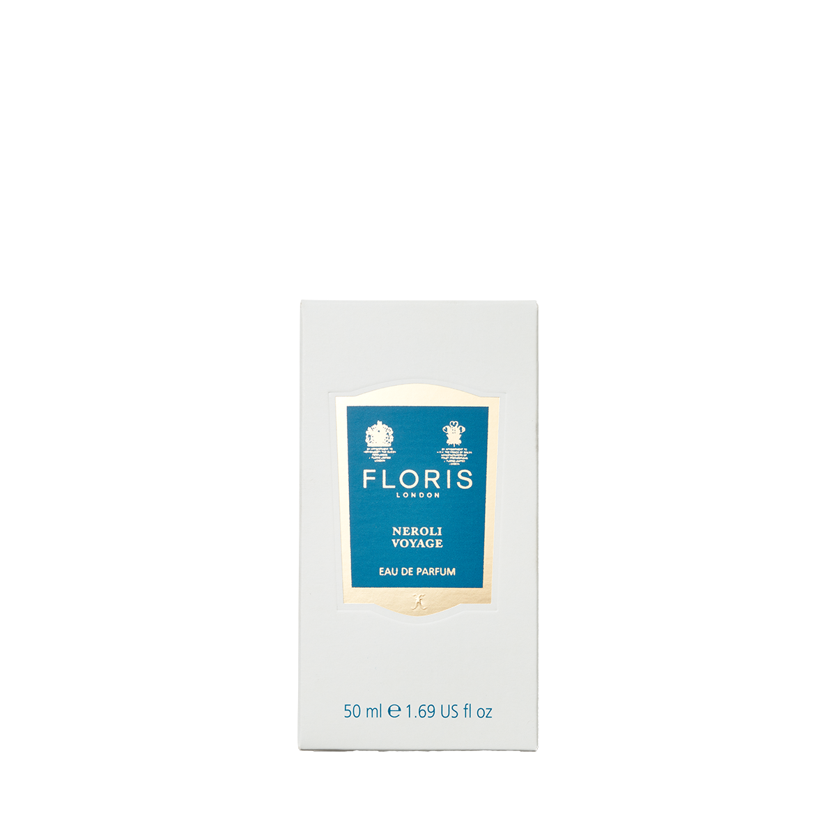 Floris London's Neroli Voyage Eau de Parfum, 50 ml, in a white box with a blue label; features citrus and jasmine flower notes.