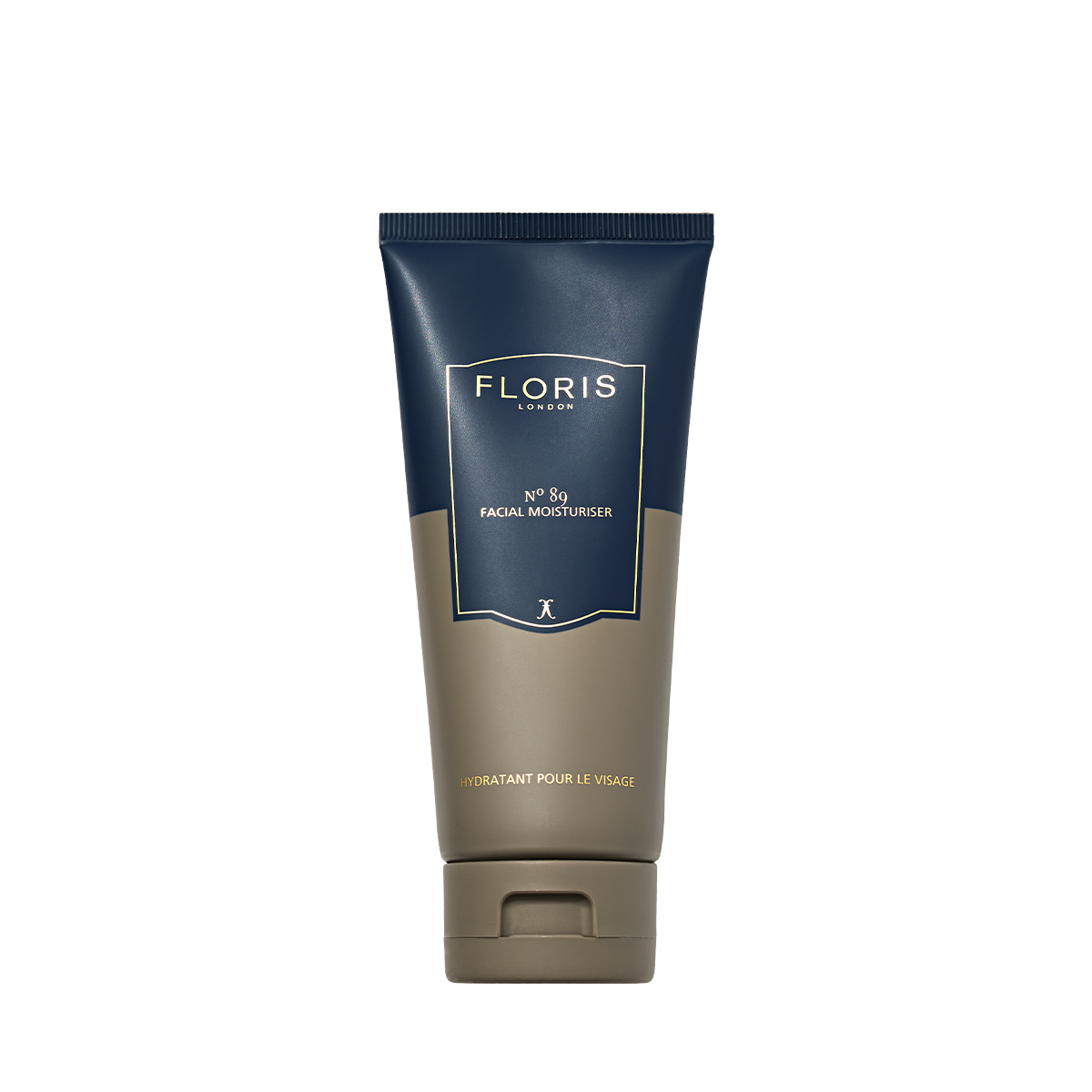 A tube of Floris London No. 89 Facial Moisturiser, featuring a lightweight formula and the signature No. 89 scent, on a white background.