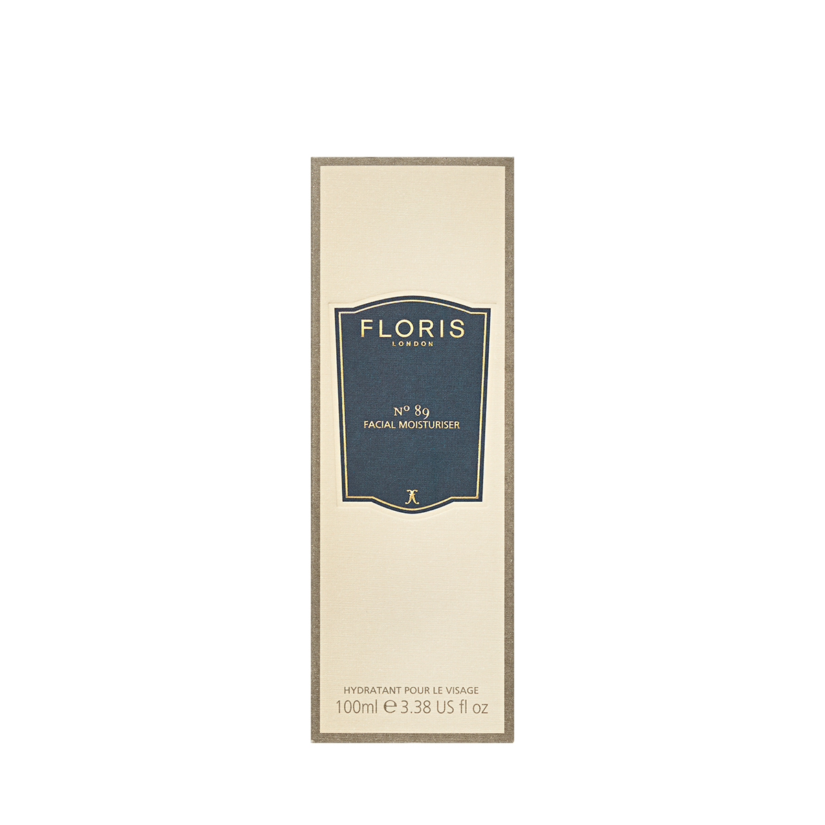Floris London No. 89 Facial Moisturiser, 100ml, offers a lightweight formula with the signature scent in stylish beige and navy packaging.