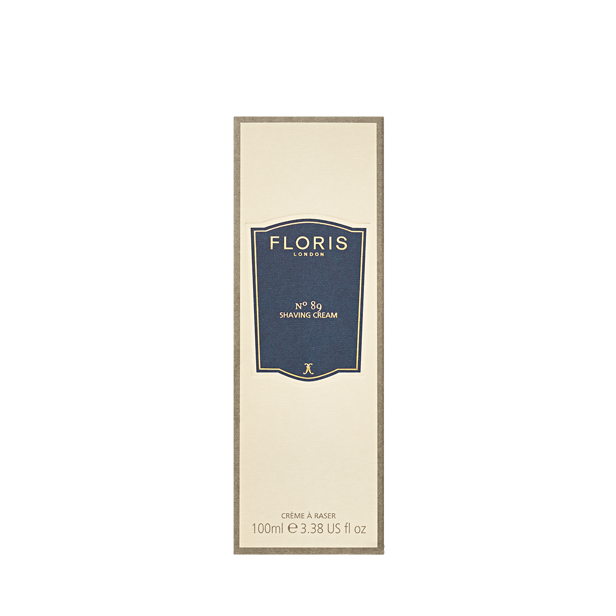 Floris London No. 89 - Shaving Cream 100ml comes in a cream box with a navy label, gold accents, and features the classic No.89 signature scent.