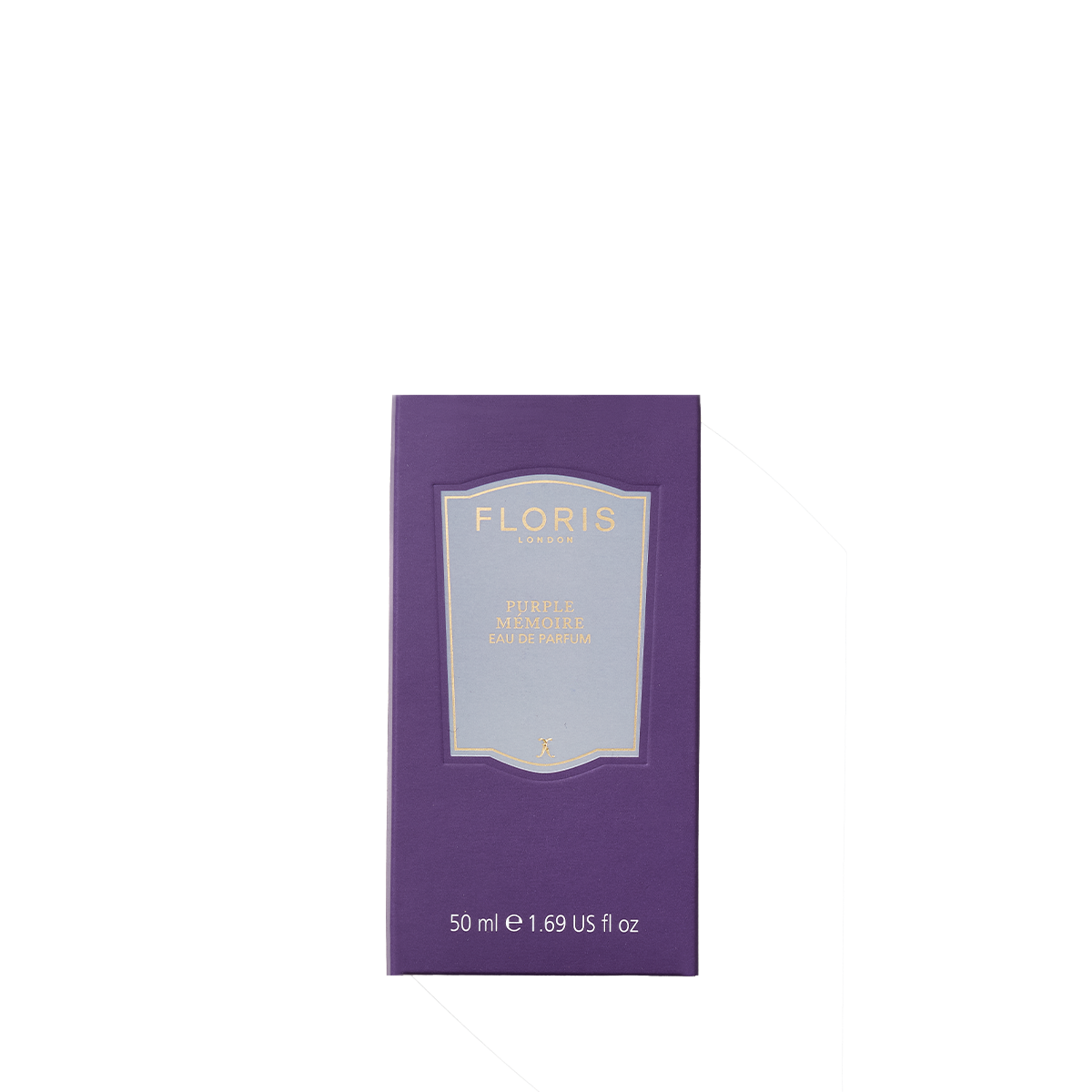 The "Purple Mémoire" by Floris London UK, a 50ml perfume box, exudes English charm with a shadow on a white background.