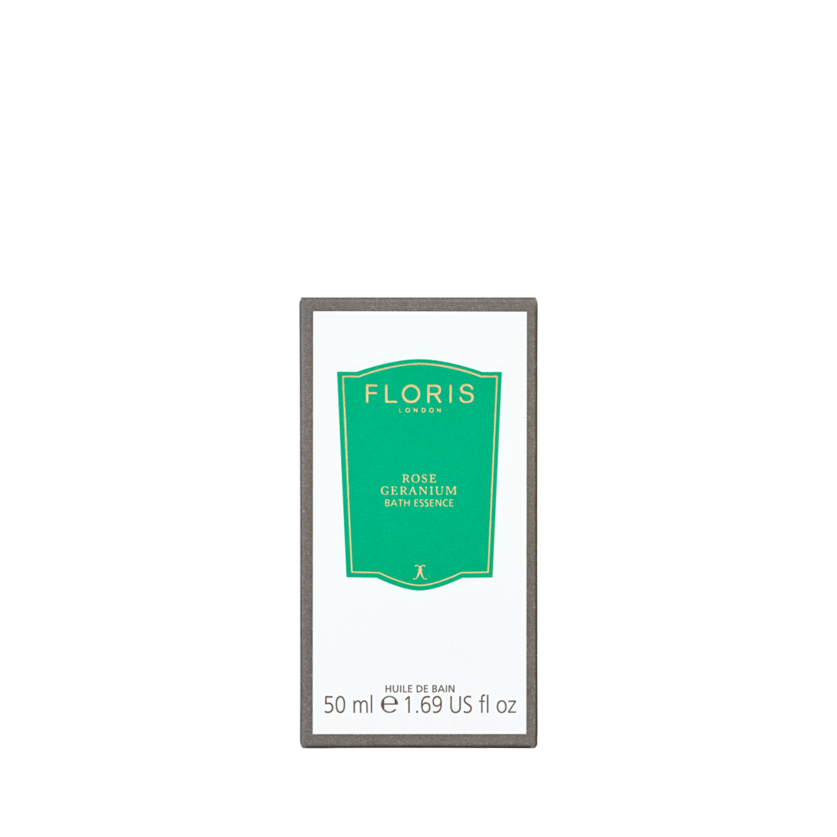 Floris London Rose Geranium - Bath Essence, 50 ml, blends concentrated perfume oils for a luxuriously scented bath. Green and white label.