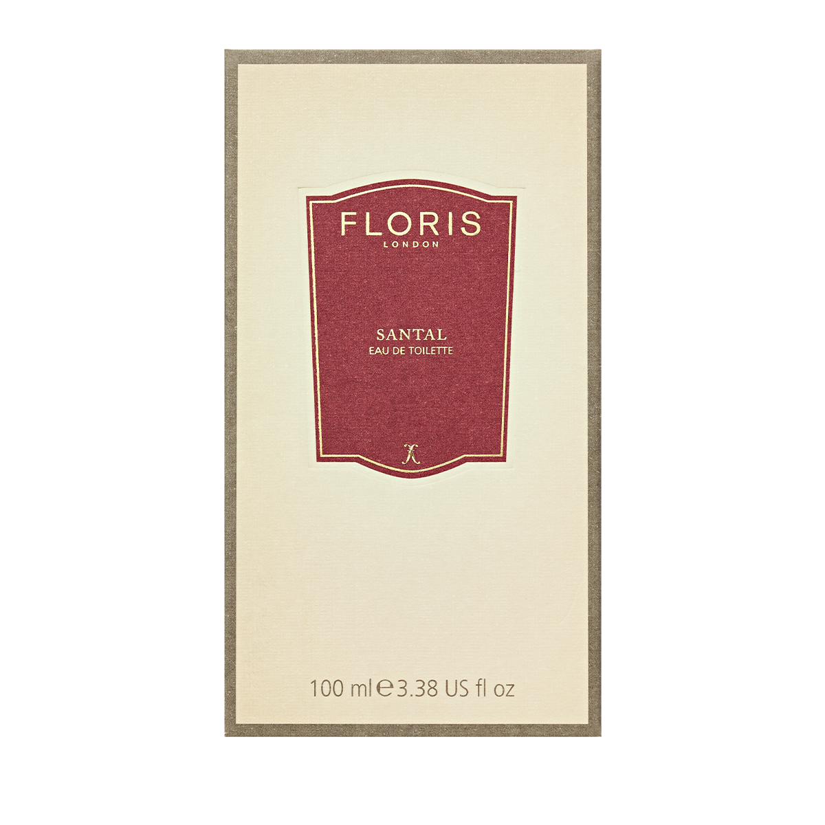 Floris London's Santal Eau de Toilette, 100 ml, comes in cream and red packaging; a sophisticated men's fragrance with rich sandalwood notes.