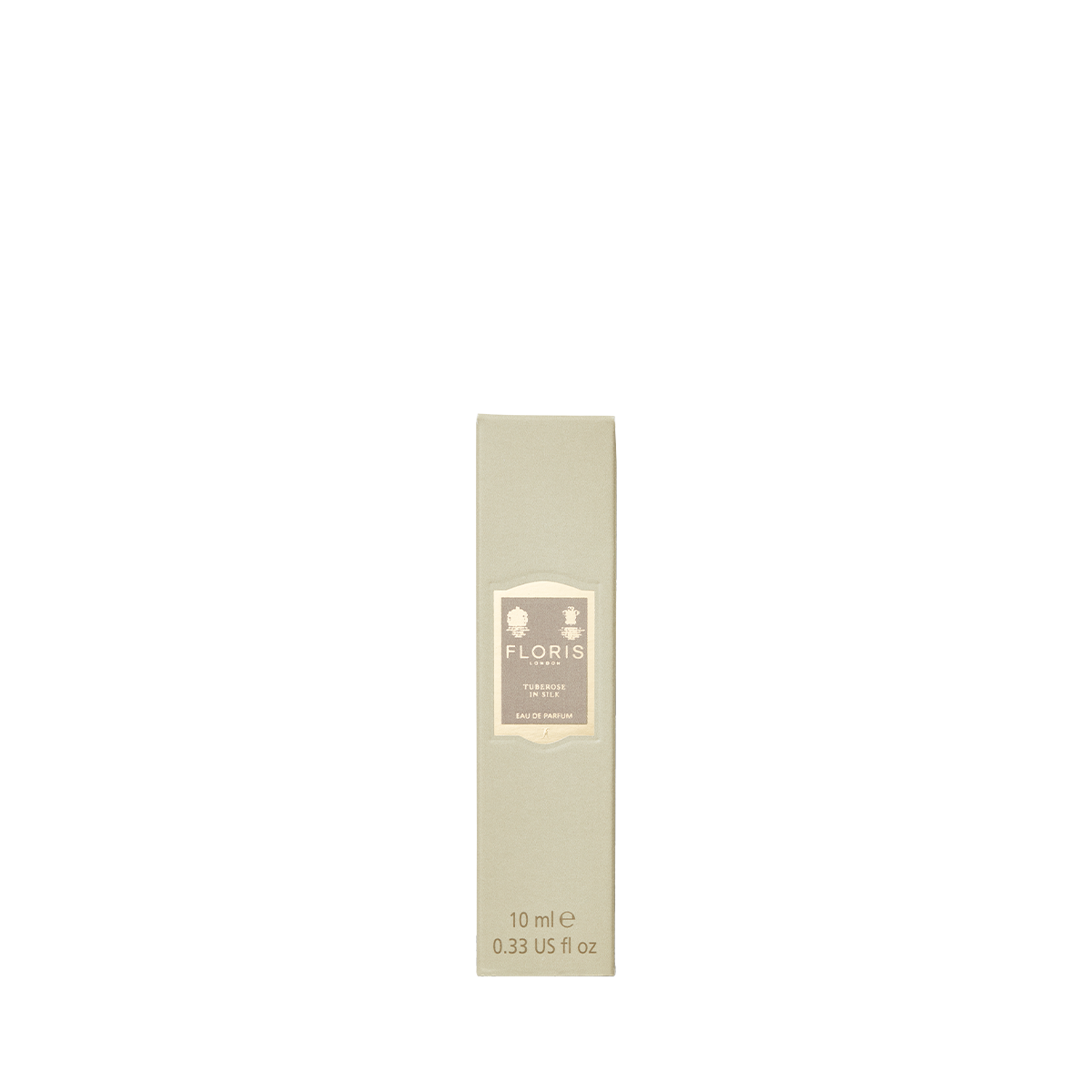 A small beige box with "Floris London" and "10 ml" houses Tuberose in Silk - Eau de Parfum, upright on a white background.