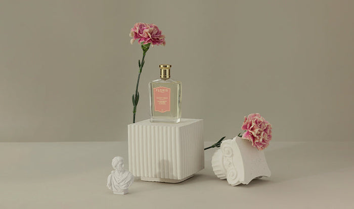 perfume bottle and flowers