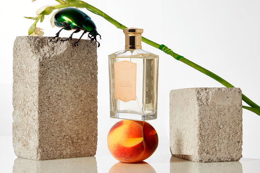 Floris London Bouquet de la Reine Eau de Toilette on a peach