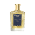 A bottle of Floris London 71/72 Eau de Parfum with a vegan formula, featuring a gold cap and navy label.