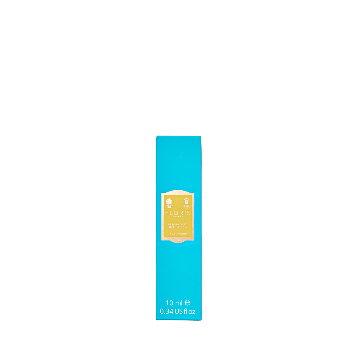 Floris London Bergamotto di Positano, Eau de Parfum, 10 ml box with gold label hints at orange blossom, in stylish teal packaging.