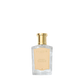 Transparent glass bottle with a cream label, "Bouquet de La Reine - Eau de Toilette" by Floris London, gold cap, and a fruity floral effervescence.