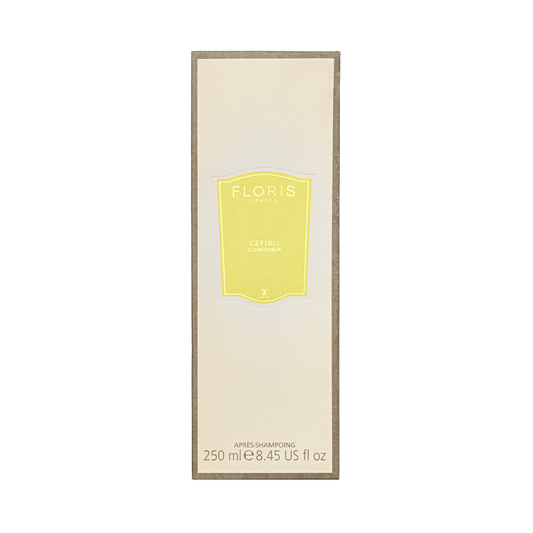 Floris London UK Cefiro Conditioner, 250ml box with yellow label—nourishing formula and signature Cefiro fragrance.
