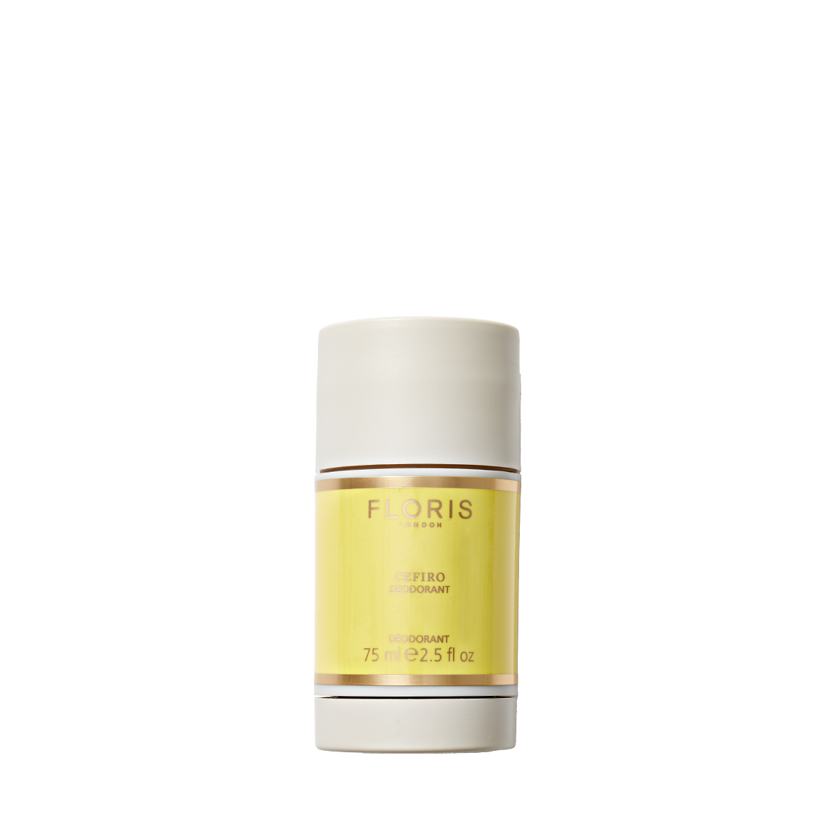 Cefiro Deodorant Stick 75ml by Floris London has a yellow label and vitamin E, perfect for sensitive skin.