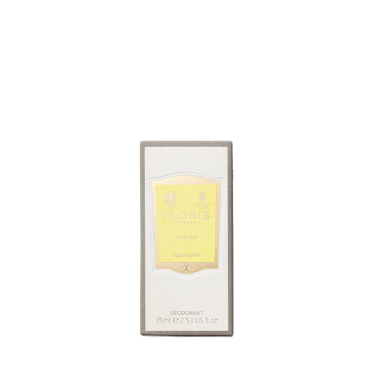 Floris London Cefiro 75ml deodorant stick with gray border and light-yellow label; ideal for sensitive skin.
