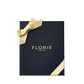 A black Floris London UK gift box with gold ribbon, ideal for presenting the Cefiro Hero or Cefiro Duo, displayed on a white background.