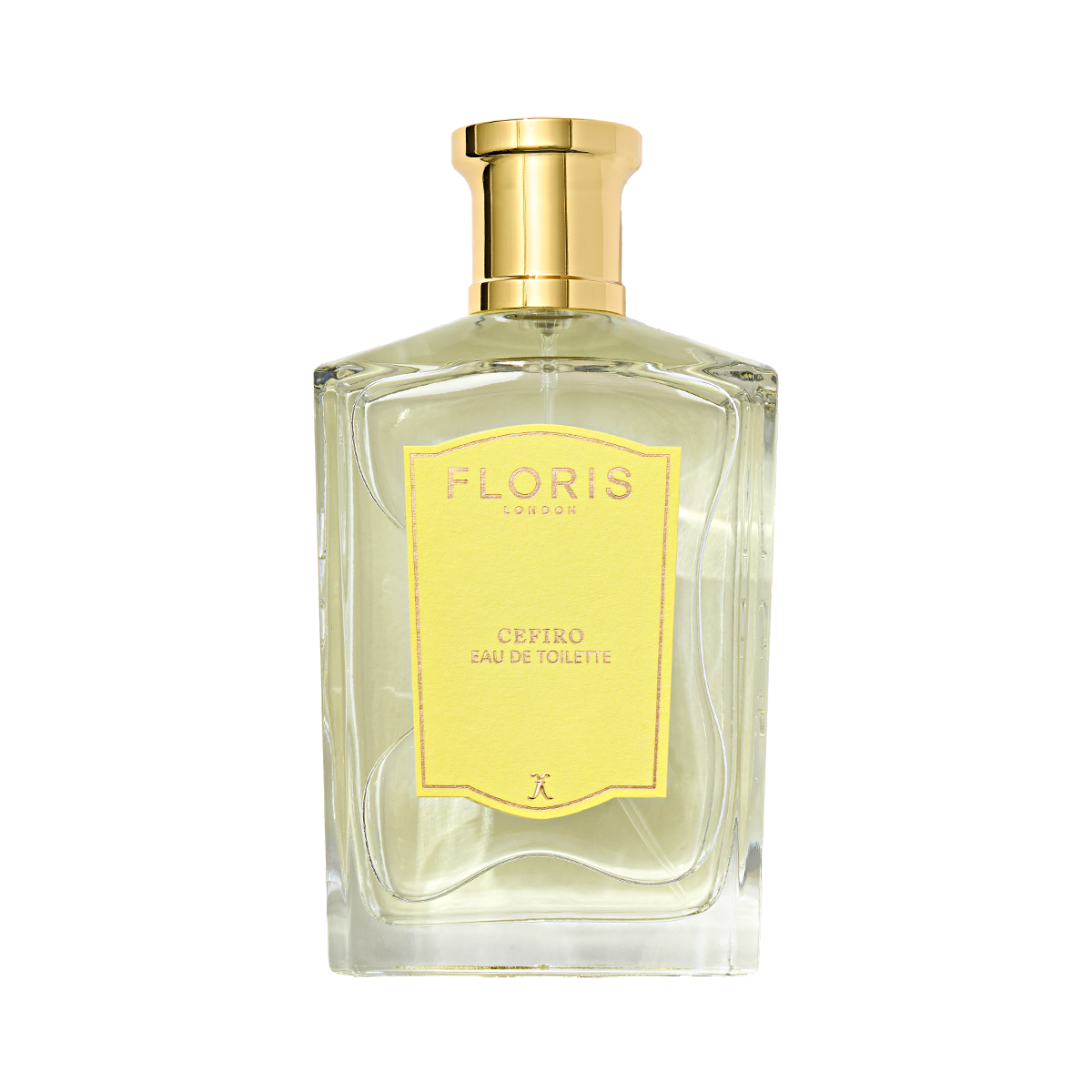 Elegant Floris London Cefiro - Eau de Toilette featuring a golden cap, yellow label, and refreshing citrus notes.