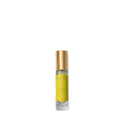 The small yellow-labeled Cefiro Eau de Toilette by Floris London, with a golden cap and citrus notes, sits elegantly on a white background.