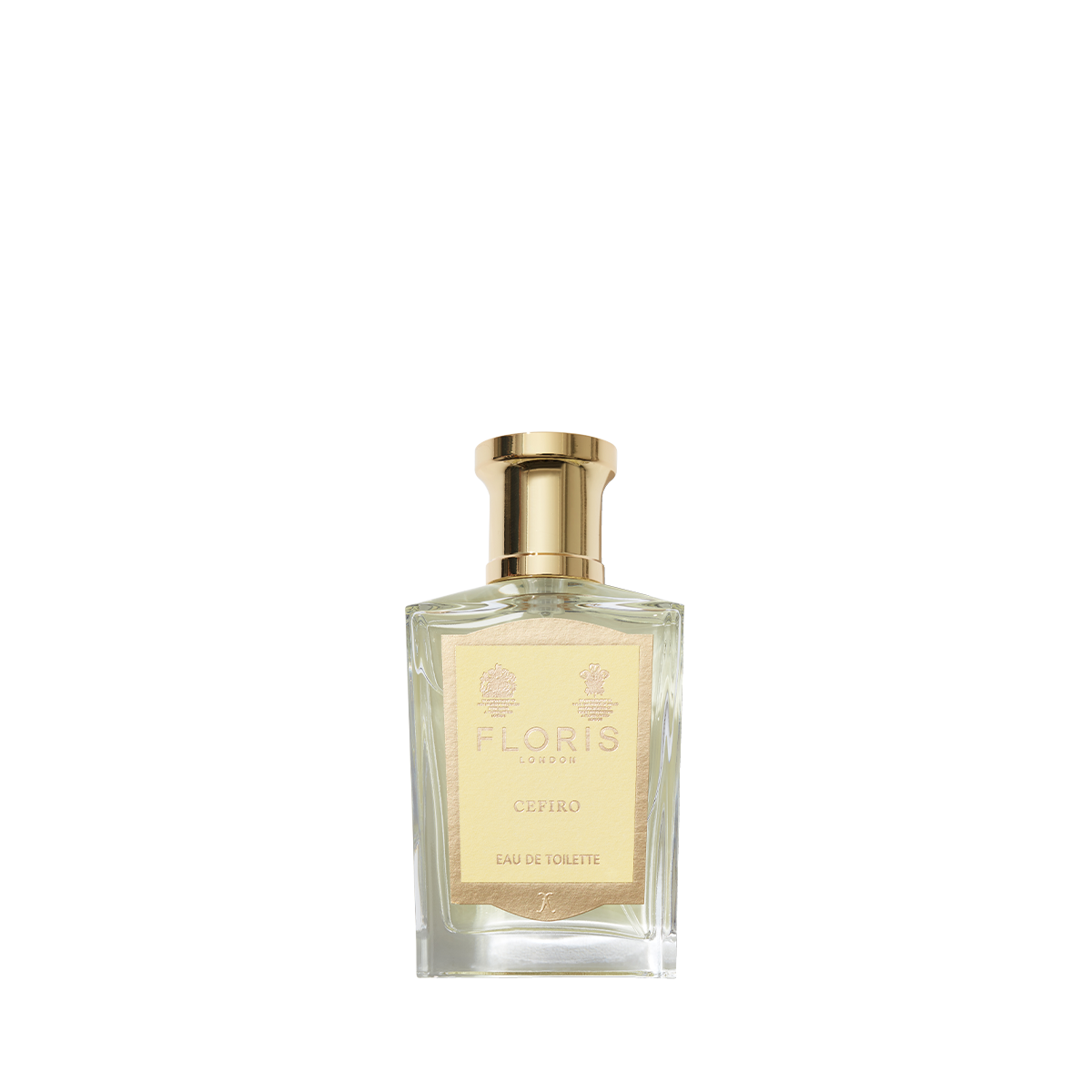 A bottle of Cefiro - Eau de Toilette by Floris London, unisex with a golden cap, beige label, and refreshing citrus scent.