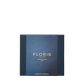 Floris London's "Cherry Blossom Duet" gift set in dark blue features two 50ml bottles, exuding refined intensity against a plain background.