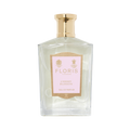 Floris London's Cherry Blossom Eau de Parfum, in a clear glass bottle with a gold cap and pink label, exudes luxury and elegance.