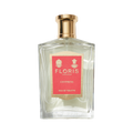 Perfume bottle with a gold cap, red label from Floris London featuring "Chypress - Eau de Toilette," infused with bergamot zest.
