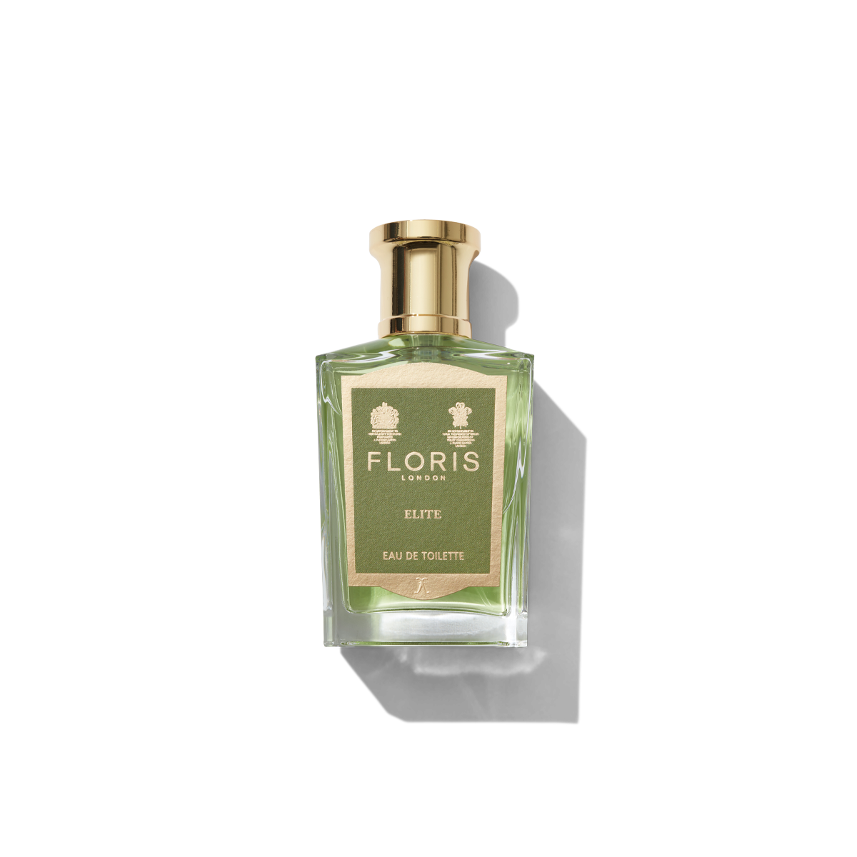 50ml Clear glass bottle with gold spray top and Green Elite label