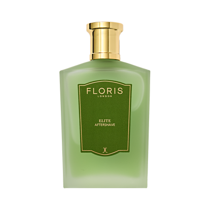 Floris London's Elite Aftershave, 100ml green bottle with gold cap, is infused with soothing witch-hazel.