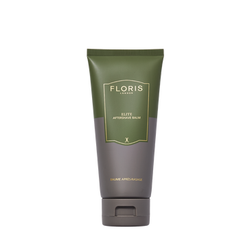 Floris London Elite - Aftershave Balm 100ml in a green tube with gold text, features nourishing borage oil and is shown on a white background.