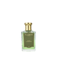 A clear glass bottle of Floris London Elite - Eau de Toilette, a woody fragrance with gold cap, green label, and light green liquid.