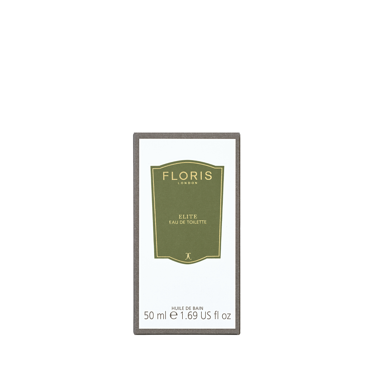 Floris London Elite - Eau de Toilette, 50 ml vegan perfume in a green and gold box, shown on a plain light background—a classic British fragrance.