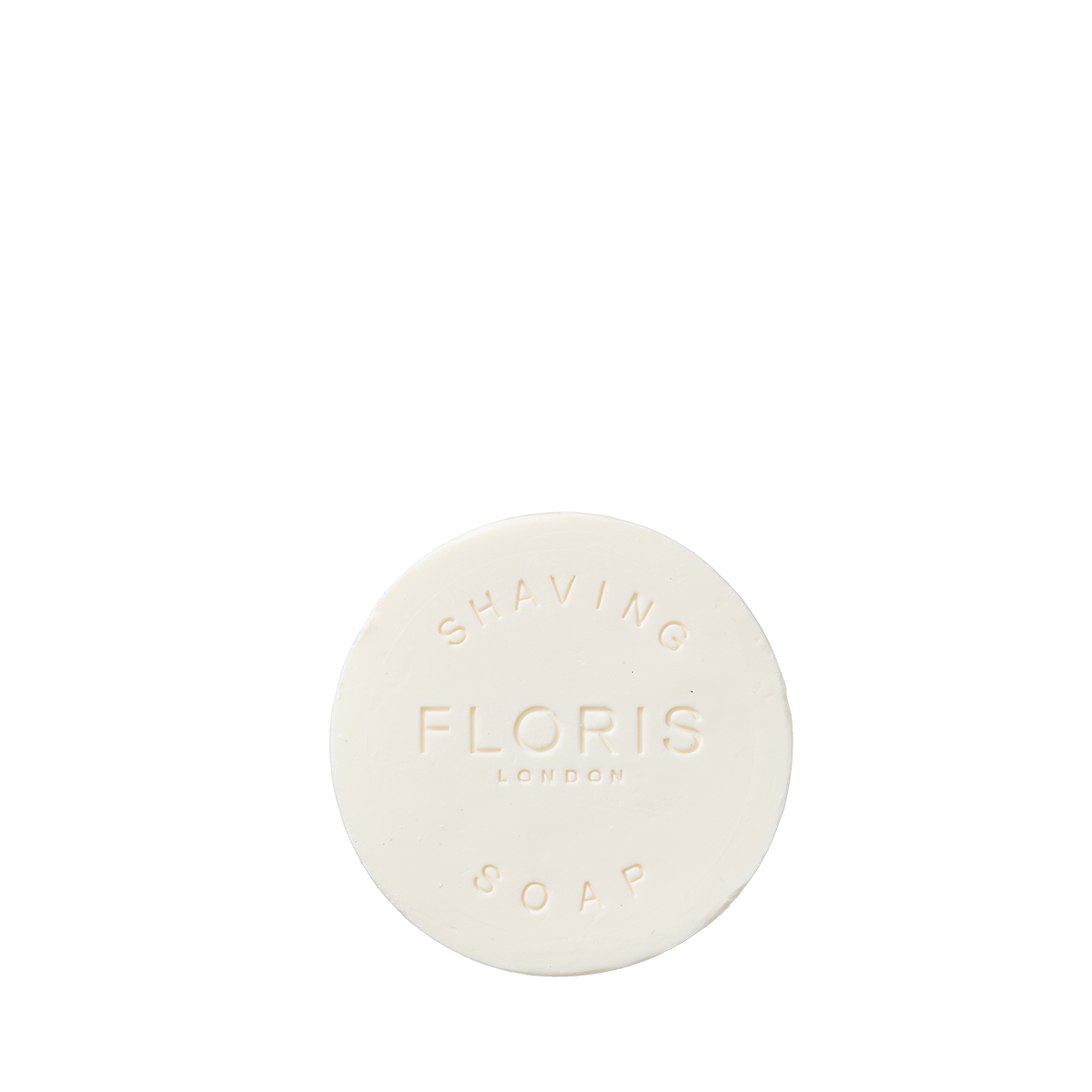 Floris London Elite - Shaving Bowl Refill 100g is a round white soap embossed with the brand, enriched with shea butter for a smooth, woody-scented lather.