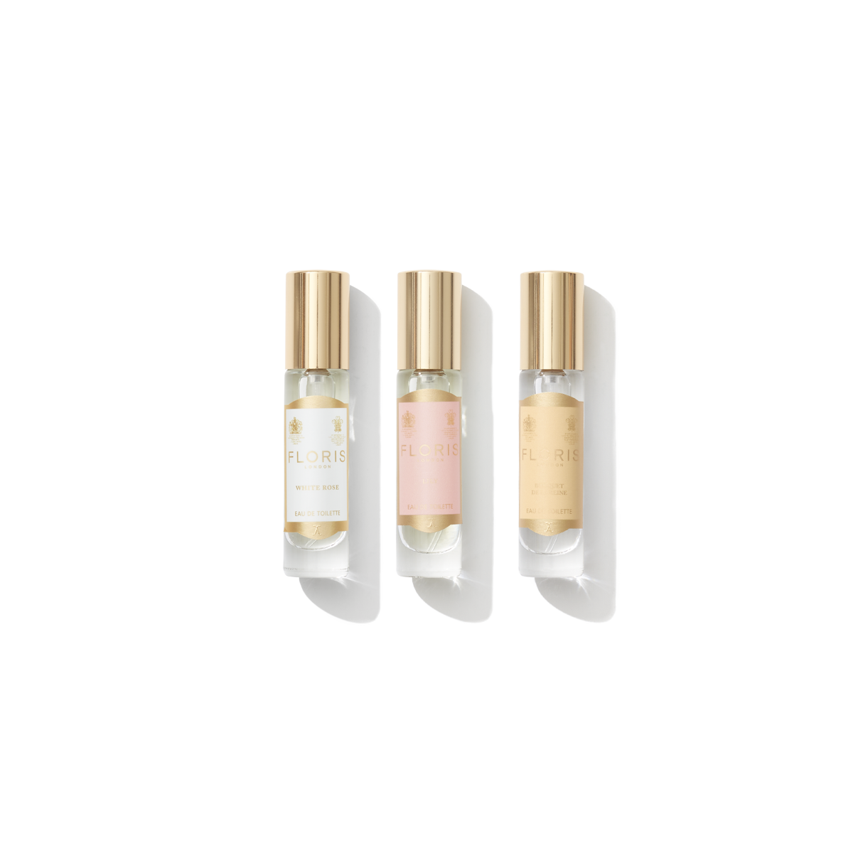Three 10ml bottles of perfume from Floris in a row 
